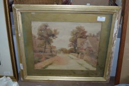 Gilt Framed Watercolour - Rural Village Landscape Signed W. Tomlinson 1915