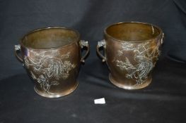 Pair of Japanese Bronze Planters