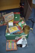 Box of Miscellaneous Children's Toys, Jungle Printing Outfit, Flip Frog, etc.