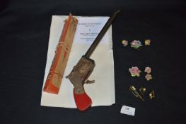 Rocket Copter Toys,Rubber Band Gun and Ceramic Flower Brooches