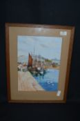 Framed Watercolour - Harbour Fishing Scene