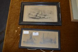 Two Pencil Studies - Riverside Scenes