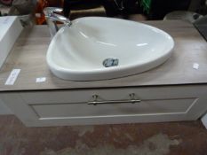 *Cream Wall Mounted Cabinet with Oak Worktop and O