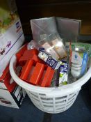 Laundry Basket Containing Light Bulbs, Glassware,