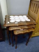 Nest of Three Glass Topped Tables with Embroidery