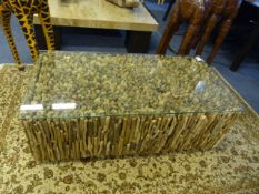 Driftwood Coffee Table with Glass Top
