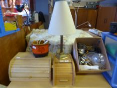 Two Wooden Bread Bins and Box Containing Kitchen I