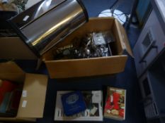 Box of Kitchen Items, Bread Bin, etc.
