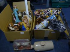 Two Boxes of Ceramics, Water Bottles, Bowls, etc.