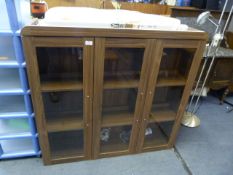 Teak Effect Triple Door Glazed Cabinet