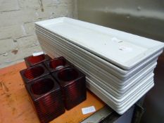 Sixteen Plastic Trays and Five Glass Candle Holder