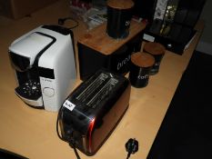 Coffee Maker, Two Slice Toaster, Storage Tins, etc.