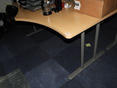 Shaped Office Desk (Light Beech & Silver Finish)