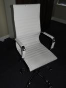 Contemporary Style Executive Swivel Chair (White Faux Leather & Chrome)