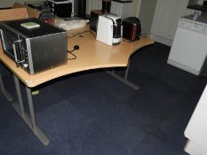 Shaped Office Desk (Light Beech & Silver Finish)