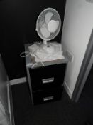 Metal Two Drawer Filing Unit and a Desktop Fan