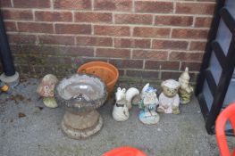 Bird Bath and a Quantity of Animal Garden Ornament
