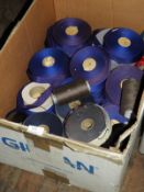 Box Containing Blue Ribbon and Assorted Threads
