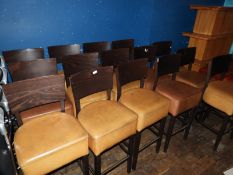 *Fifteen Dark Wood Framed Bar Stools with Faux Tan