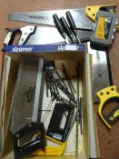 Box of Saws, Drill Bits, Chisels, etc.