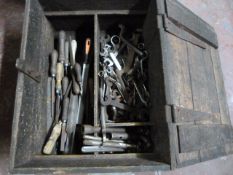 Pine Toolbox with a Quantity of Spanners and Files