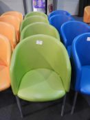 *4 Green Tub Seats on Tubular Legs with Upholstere