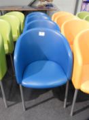 *4 Blue Tub Seats on Tubular Legs with Upholstered