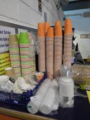 *Assorted Disposable Cups, Wood Cutlery Etc