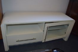 White Television Stand with Glass Door, and Drawer