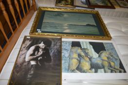 Gilt Framed Seascape and Two Other PIctures