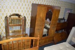1930's Walnut Bedroom Suite; Double Wardrobe, Dres
