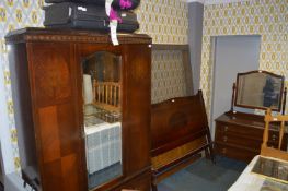 1930's Bedroom Suite; Wardrobe, Metal Framed Bed a