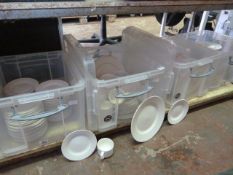 *Four Boxes of White Cups, Saucers, Plates, etc.