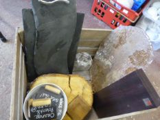 *Wooden Crate Containing Glass & Slate Trays etc.