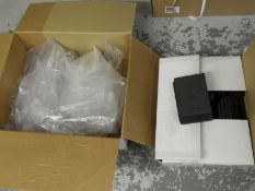 Box of Perspex Leaflet Dispensers and a Box of DVD Cases