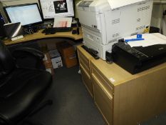 Suite of Light Oak Office Furniture; L-Shape Desk,