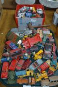 Tray Lot of Play Worn Dinky Toys and a Plastic Box
