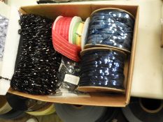 Box of Assorted Sequin Ribbon and a Beaded Purse