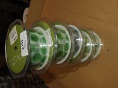 Five Rolls of May Arts White & Green Spot Ribbon