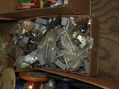 Box of Assorted Door Handles, Stoppers, etc.