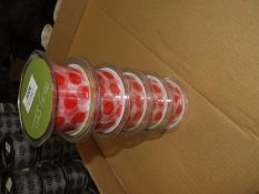 Five Rolls of May Arts Pink & Red Spot Ribbon