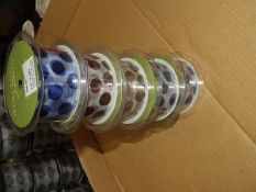 Five Rolls of May Arts White & Blue Spot Ribbon