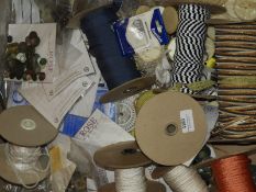 Box of Assorted Buttons, Ribbons, Braids, etc.