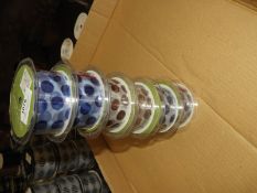 Six Rolls of May Arts White & Blue Spot Ribbon