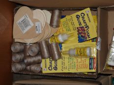 Box of Assorted Craft Items Including Wood Hearts,