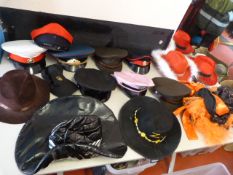 *Large Box of Hats Including Military, Cowboy, Zor