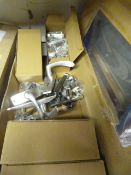 Box of Door Handles and Satin Nickel Latches