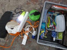 Box Containing Extension Leads, Picnic Cutlery, Ke