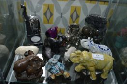 Eleven Assorted Elephants Including Soapstone Carv