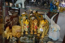 Seven Assorted Elephants Including One Money Box